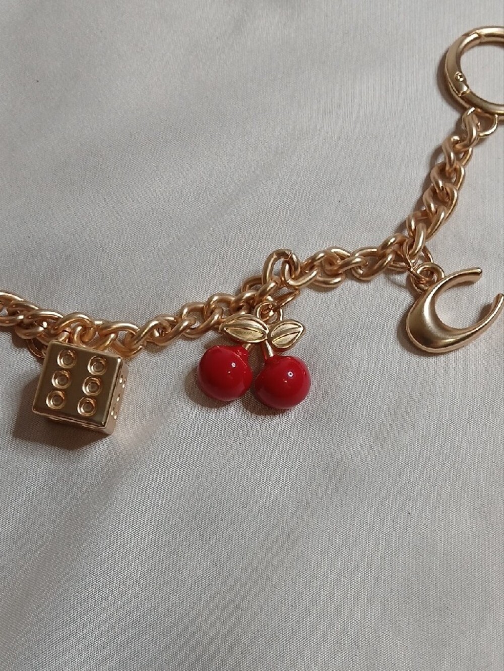 Coach Gold-Tone Motif Chain Bag Charm with Red Cherry and Dice - Picture 3 of 4